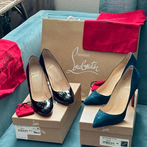 Christian Louboutin Pigalle 100 Veau Velours heels in rare Blue Kohl w/tips box - Picture 13 of 13